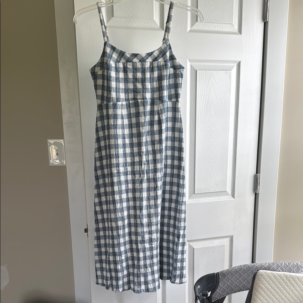 Hatch Blue and White Checkered Midi Dress